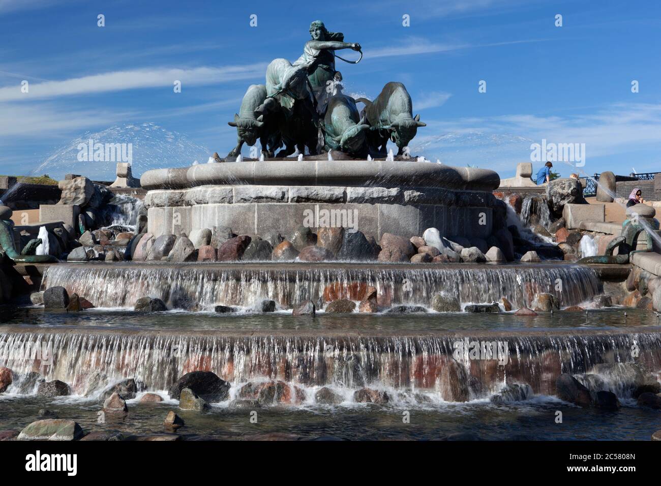 Gefionspringvandet. Fountain with bronze statue of the goddess Gefion ploughing land to create the island of Zealand Stock Photo