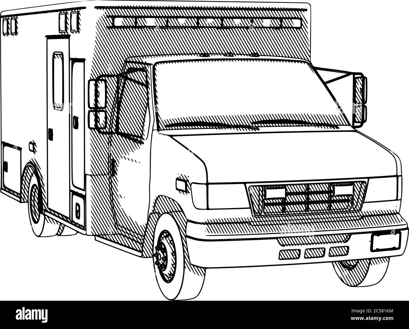 sketch ambulance car with hatching vector on a white background Stock