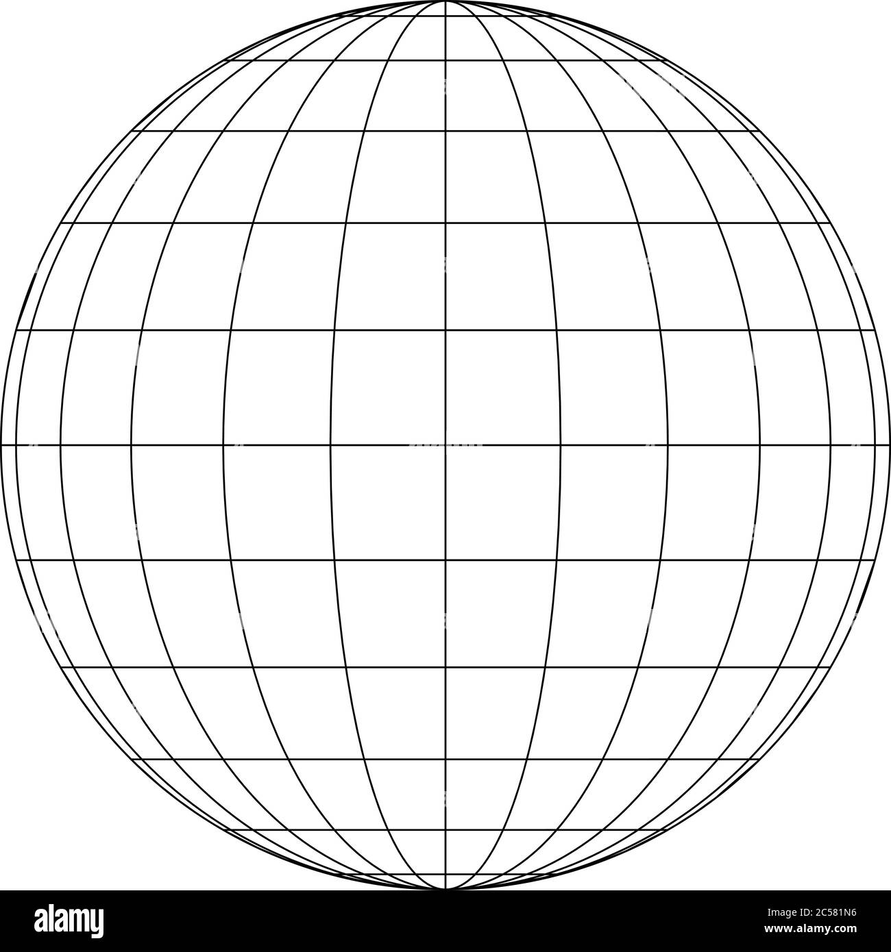 Front view of Earth globe grid of meridians and parallels, or latitude and longitude. 3D