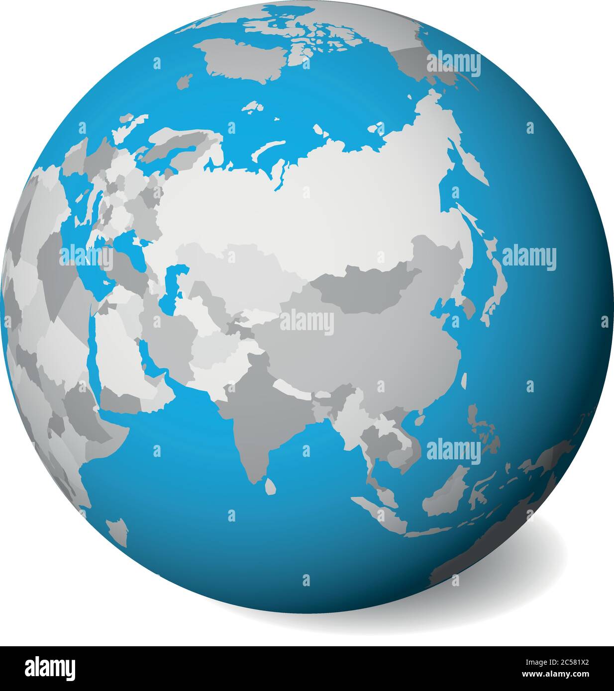 World Map Asia 3d Blank Political Map Of Asia. 3D Earth Globe With Blue Water And Grey Lands.  Vector Illustration Stock Vector Image & Art - Alamy