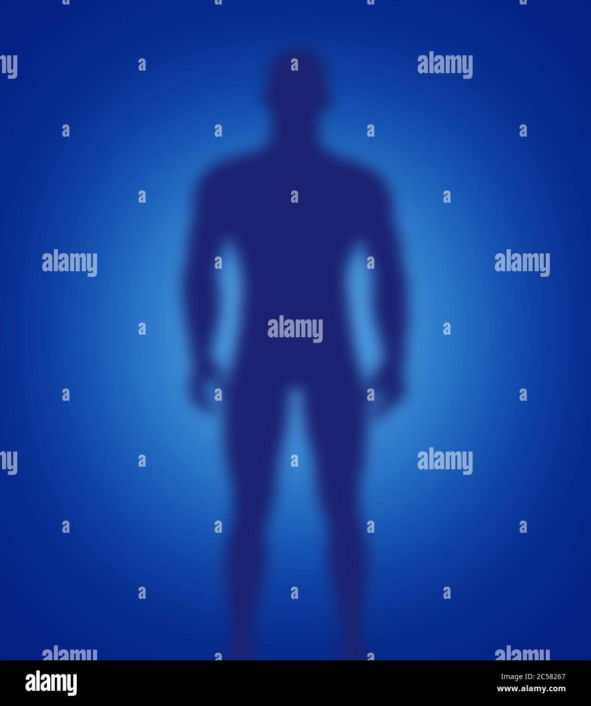 Scary figure silhouette against a dark blue background with a light blue glow Stock Photo