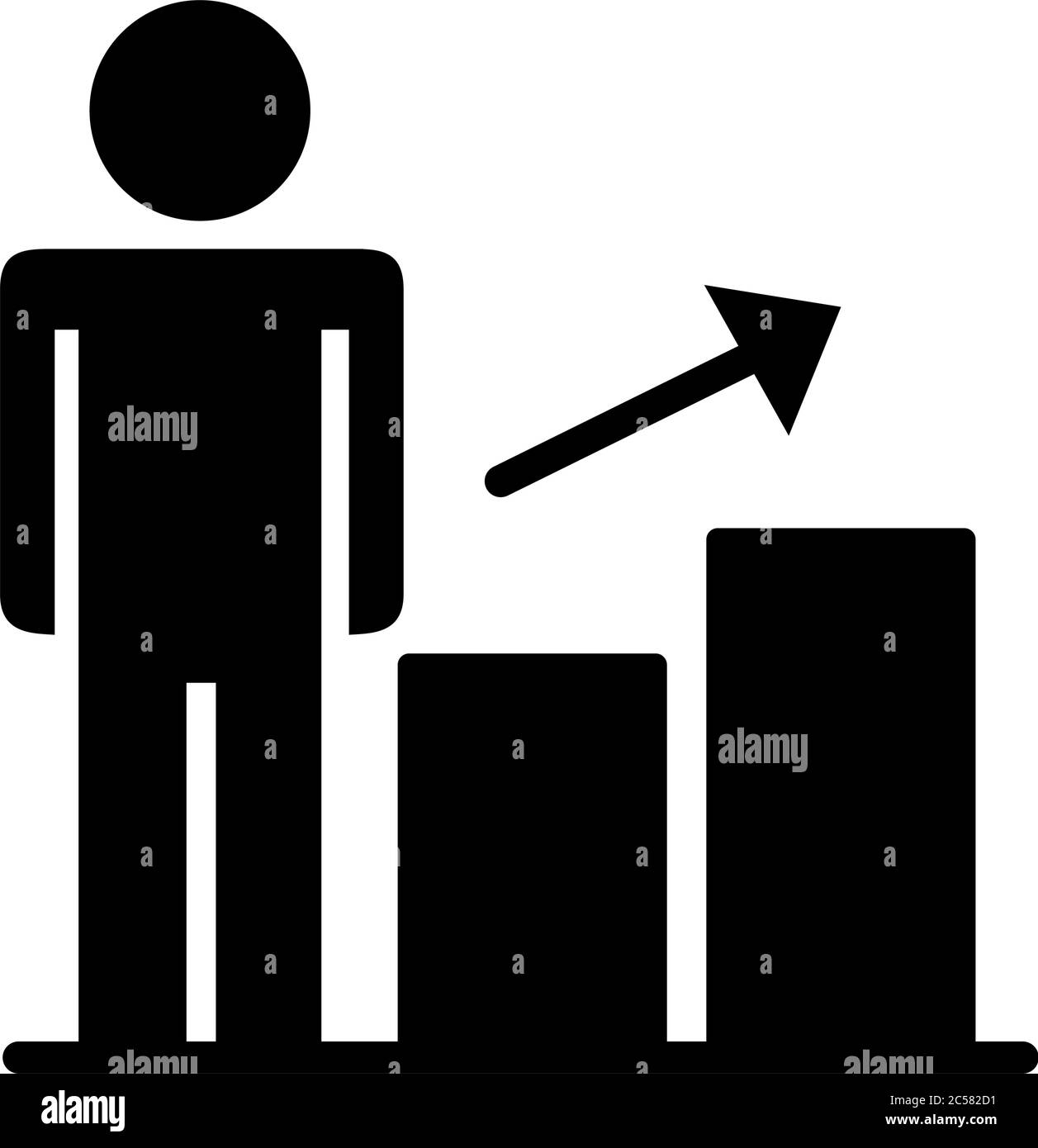businessman figure with bars arrow infographic silhouette style icon ...