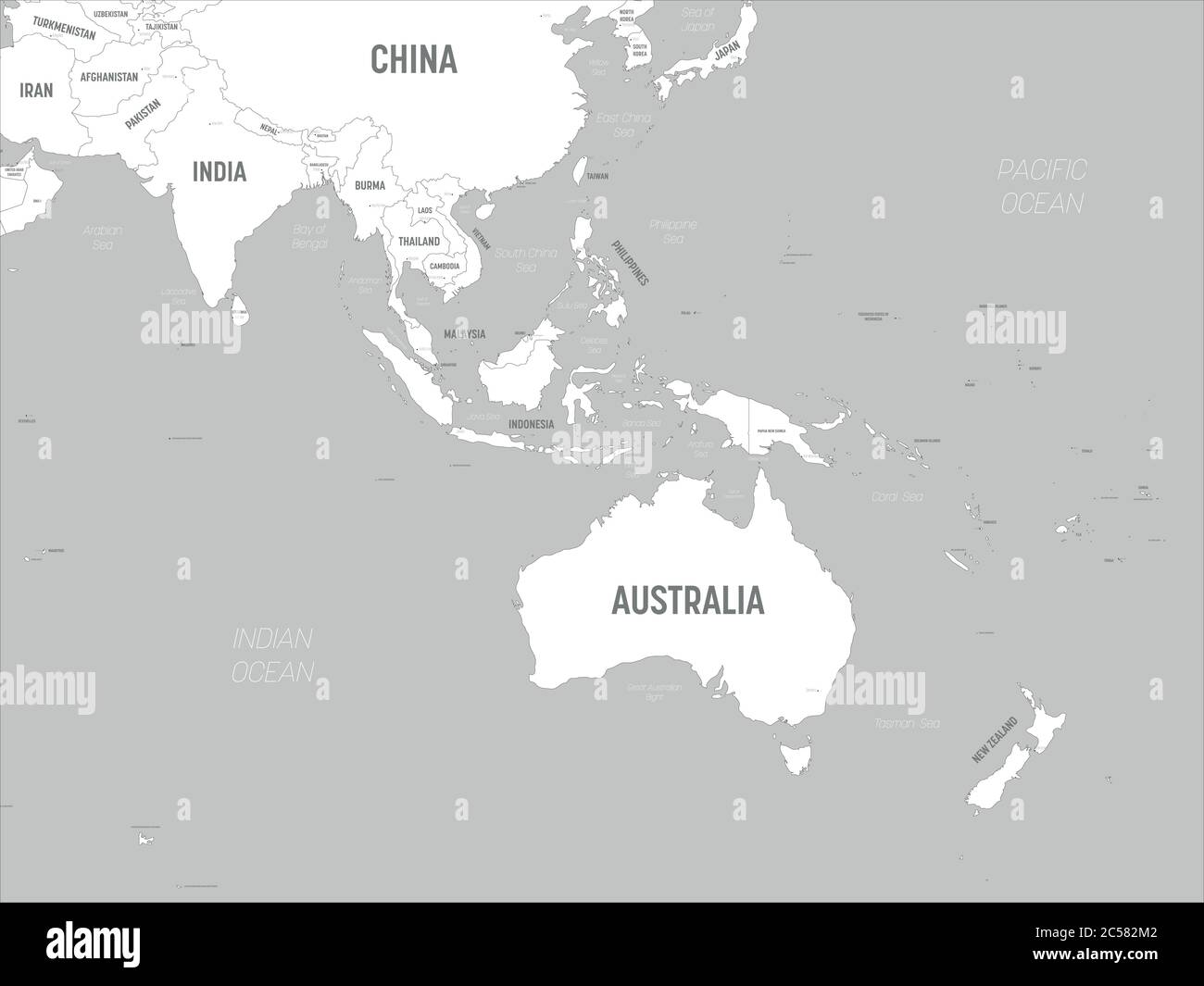 Australia And Southeast Asia Map White Lands And Grey Water High Detailed Political Map Of 7943