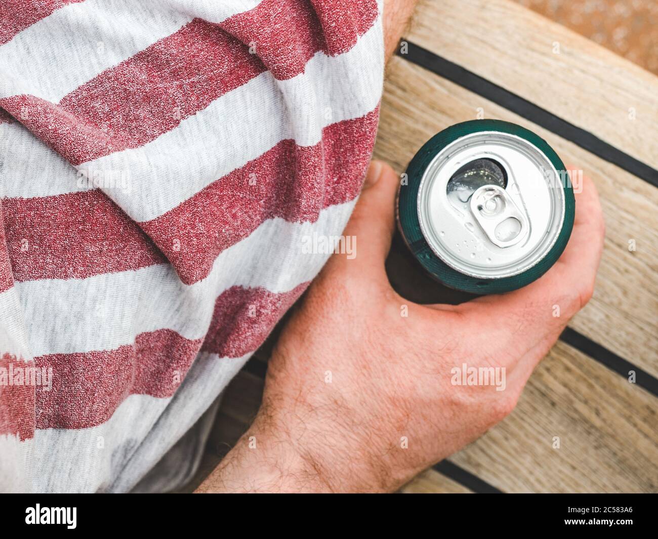 Can of beer on a beautiful background Stock Photo