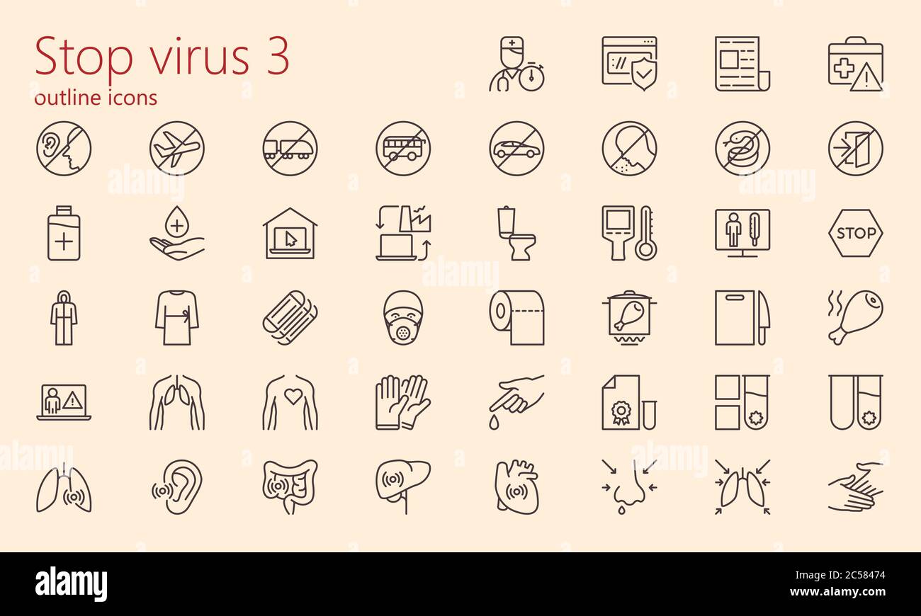 Stop virus outline icons for web, mobile app, presentation and other ...