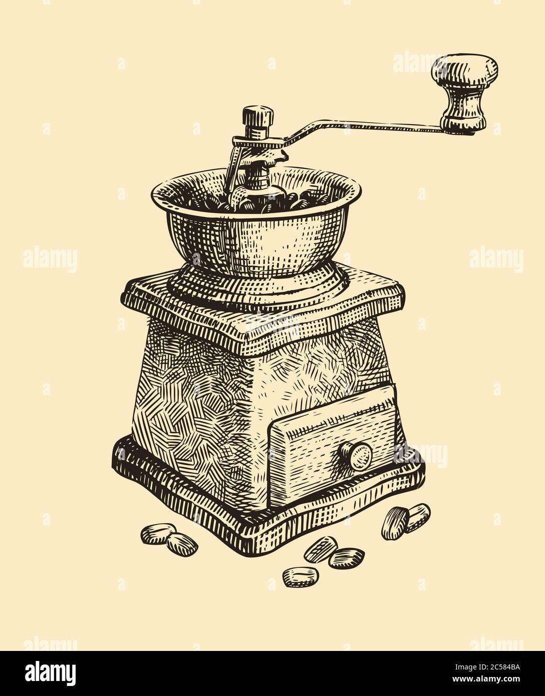 Hand-drawn retro coffee grinder. Vintage sketch vector illustration Stock Vector