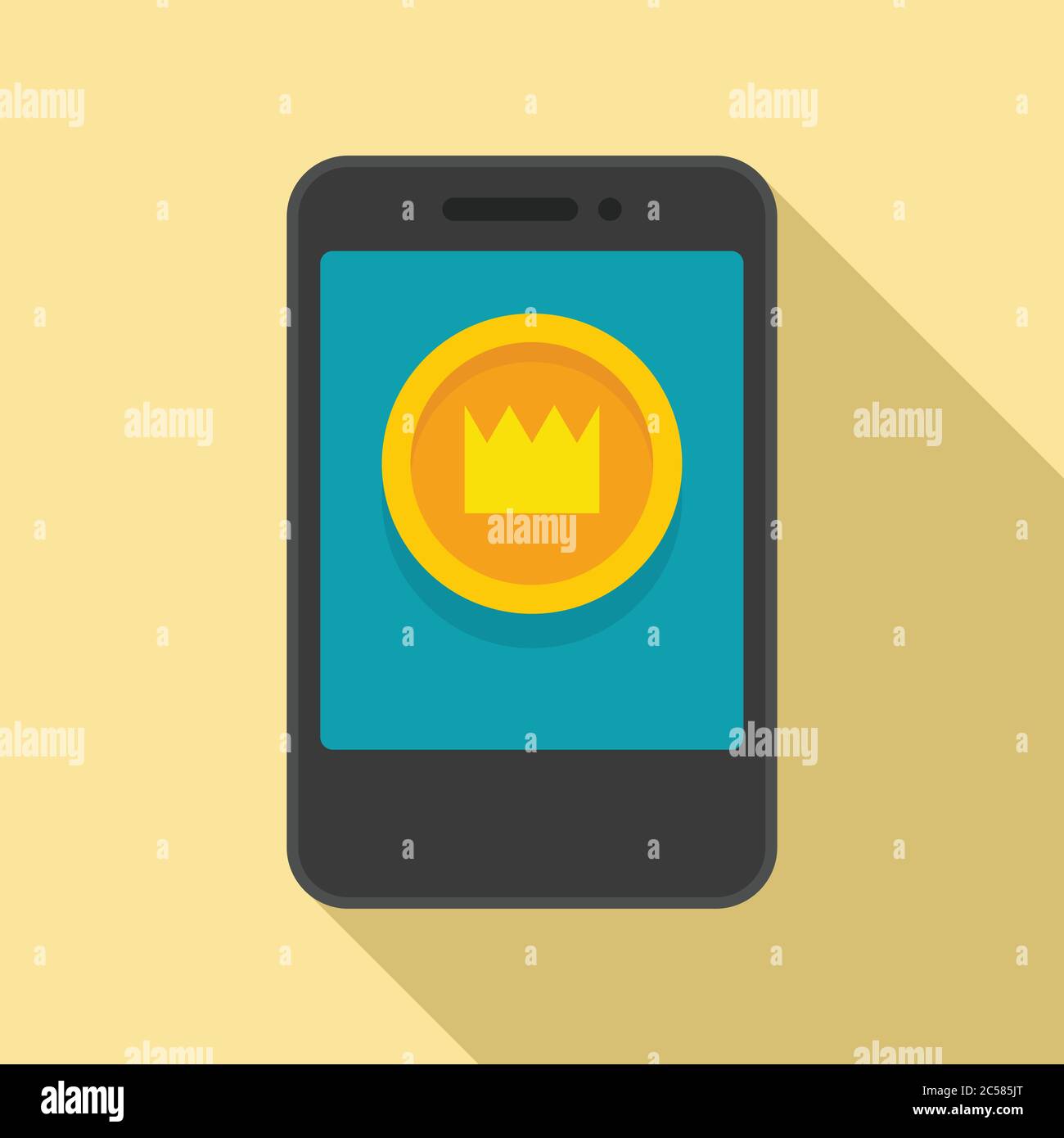 Smartphone video game gold crown coin icon. Flat illustration of smartphone video game gold crown coin vector icon for web design Stock Vector