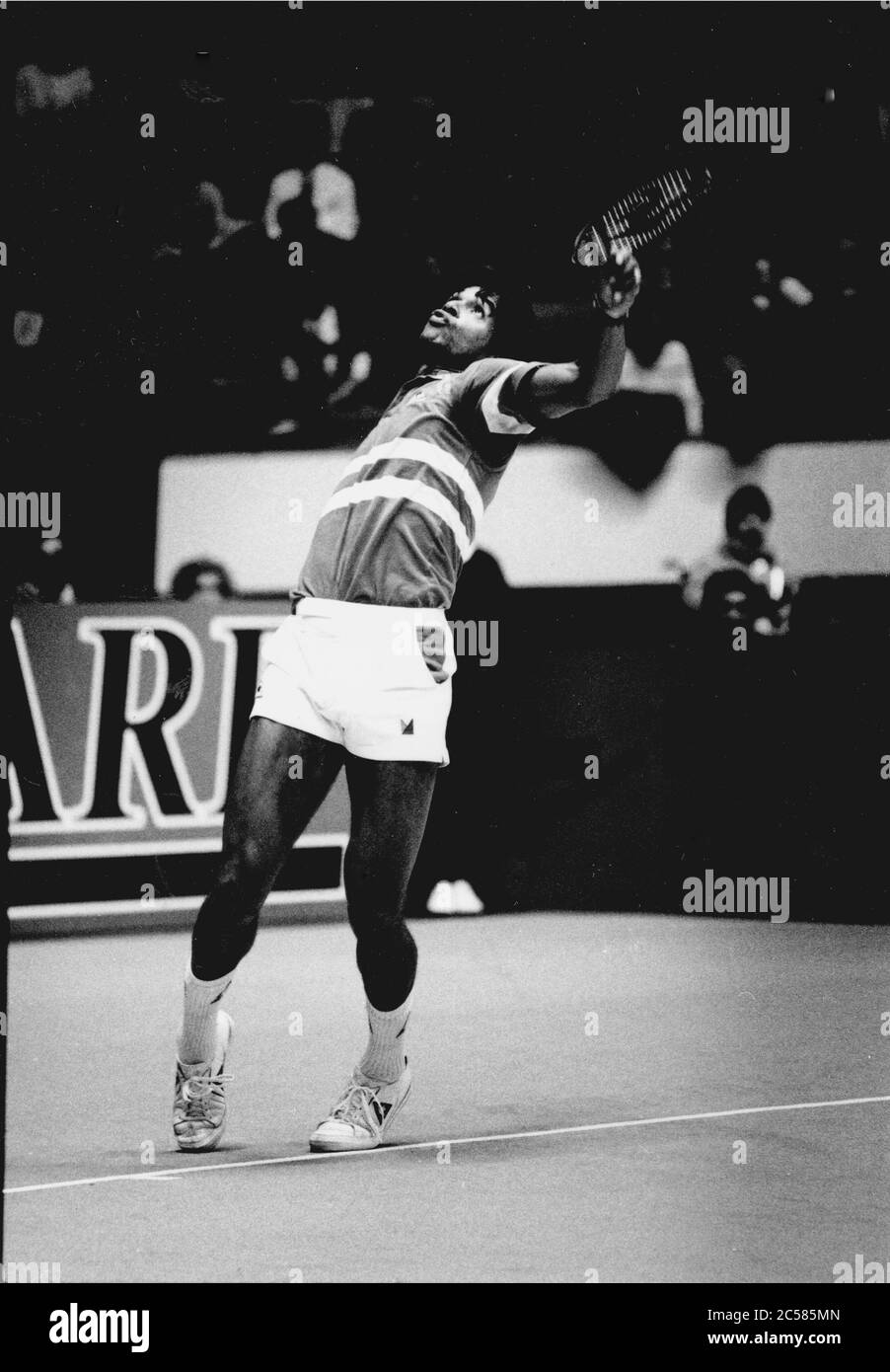 Archives 90ies: French tennis player Yannick Noah plays at GPTL - Lyons Tennis Grand Prix, Lyon, Rhone, France Stock Photo