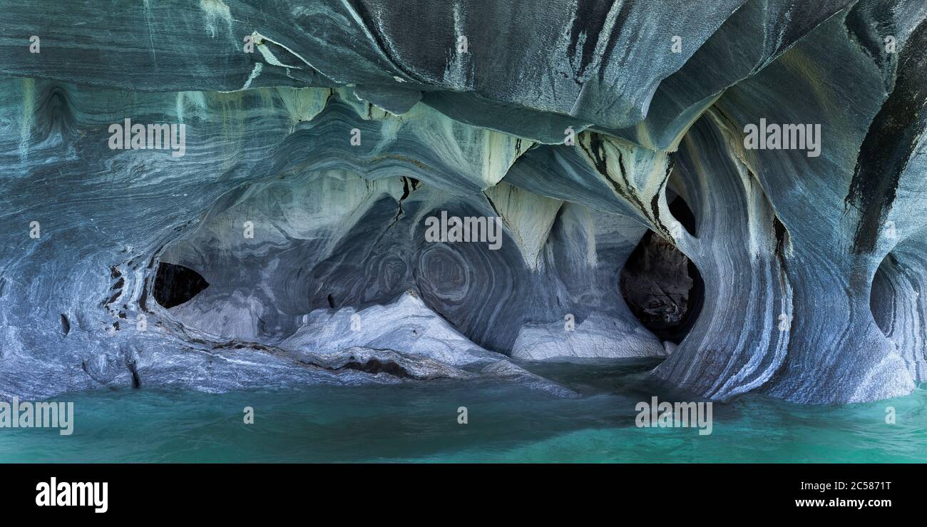 Marble Caves Sanctuary, Strange rock formations caused by water erosion, General Carrera Lake, Puerto Rio Tranquilo, Aysen Region, Patagonia, Chile Stock Photo