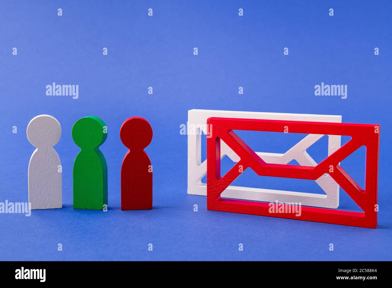 Figure of three people standing near mail box inbox outbox message ...