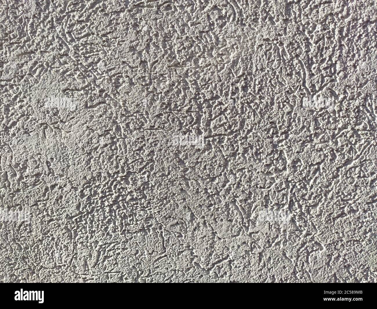 The texture of the plaster is bark beetle on the wall. Seamless white texture. Stock Photo