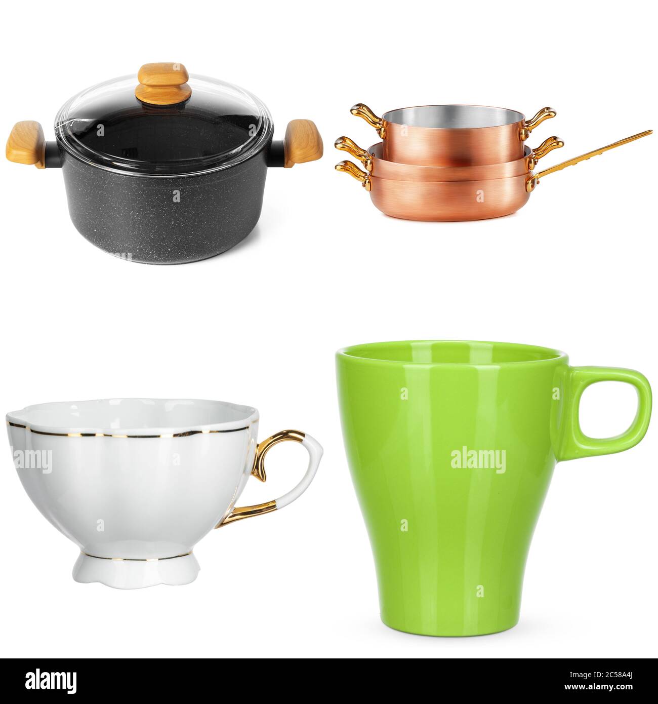 Collage of crockery items on white background Stock Photo Alamy