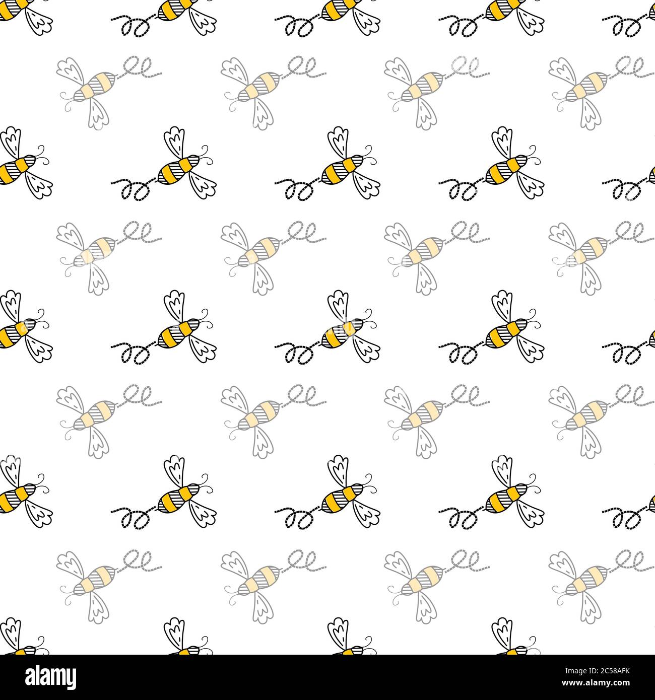 Cute vector seamless pattern background of flying honeybees Stock ...