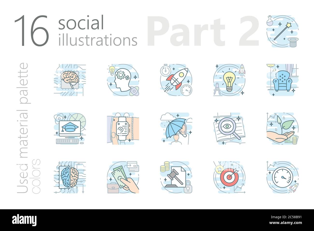 16 social illustrations for mobile and web app, and other Stock Vector
