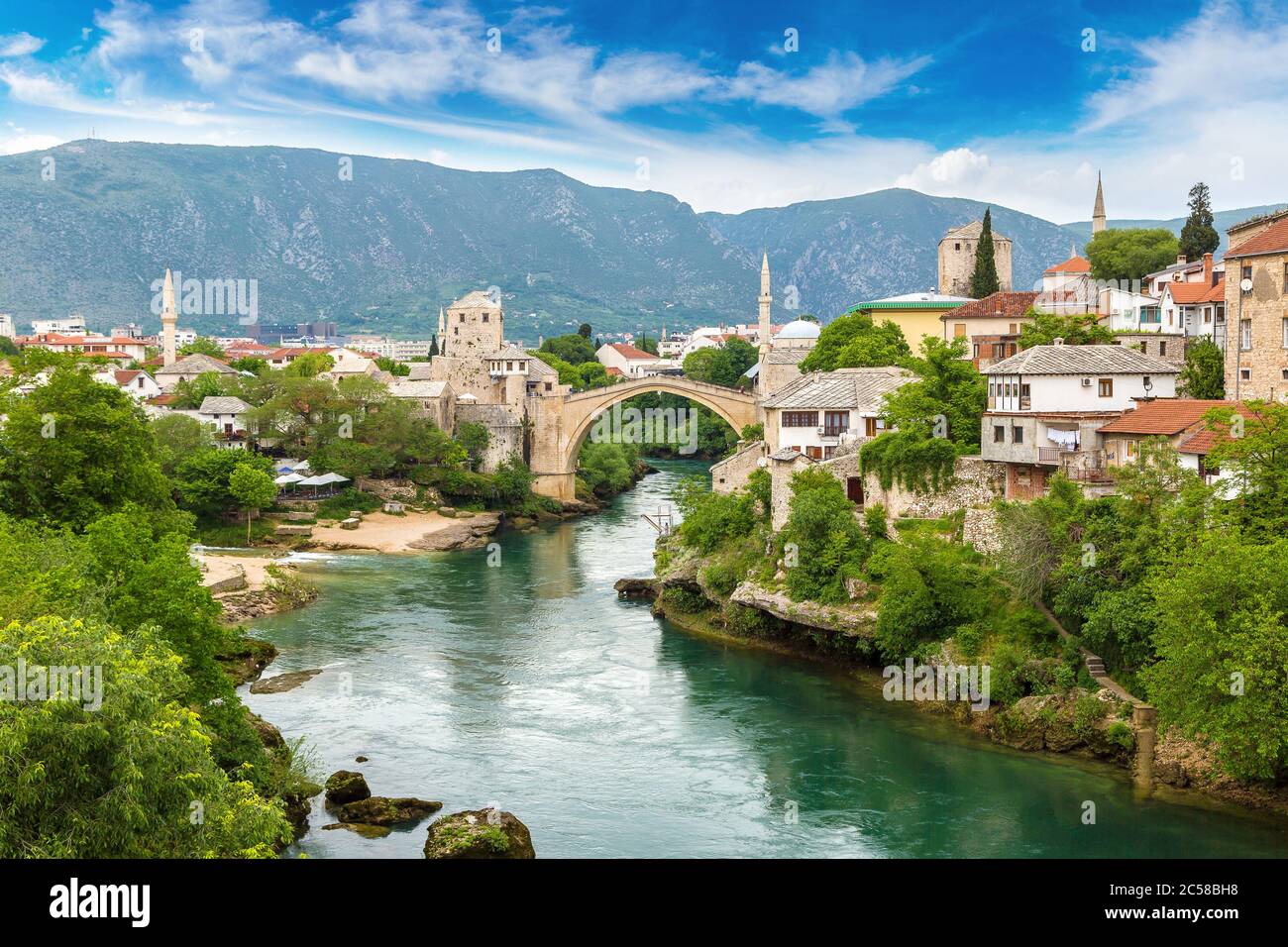 The Old Bridge In Mostar In A Beautiful Summer Day Bosnia And the-old-bridge-in-mostar-in-a-beautiful-summer-day-bosnia-and