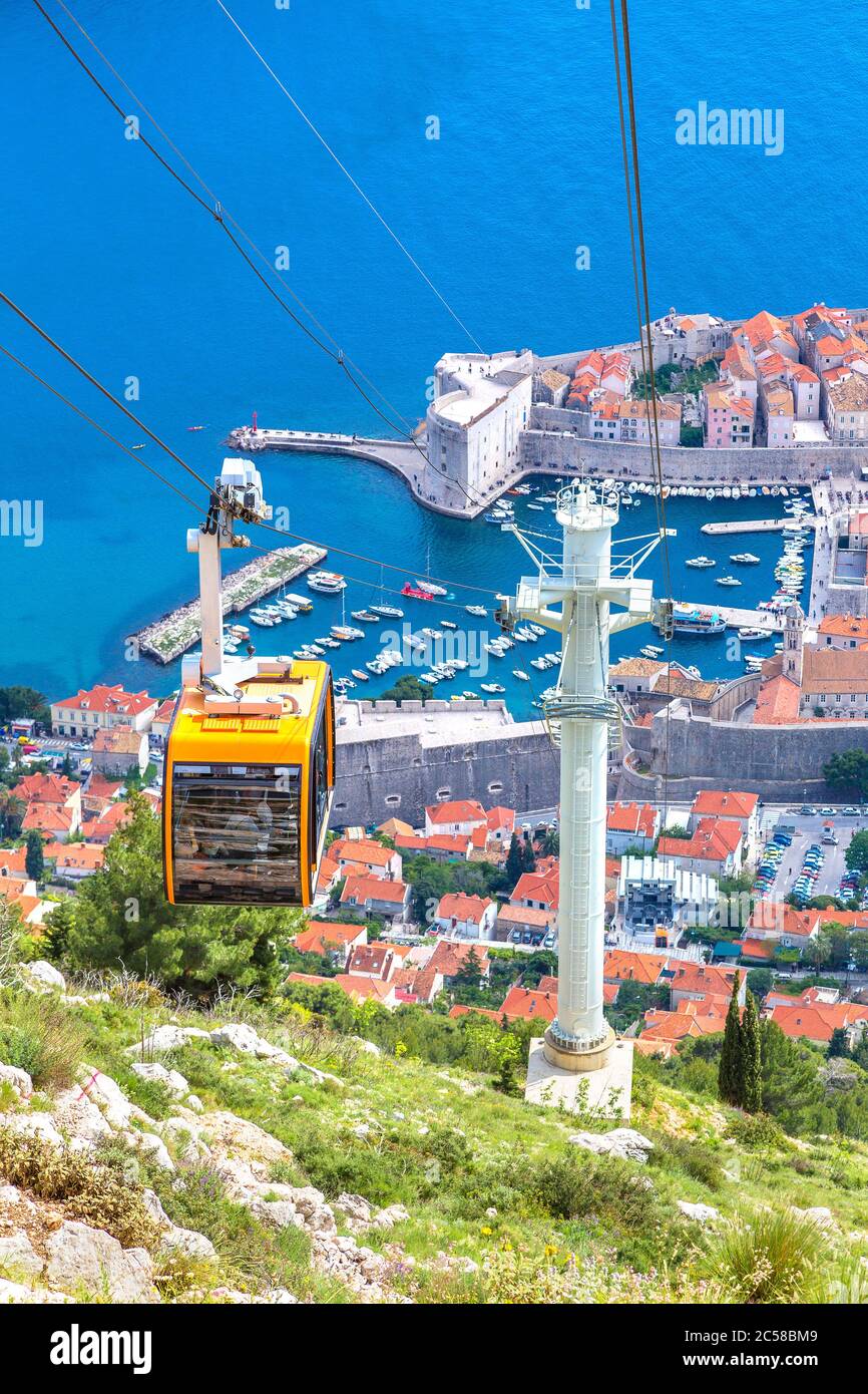 Cable car in Dubrovnik in a beautiful summer day, Croatia Stock Photo