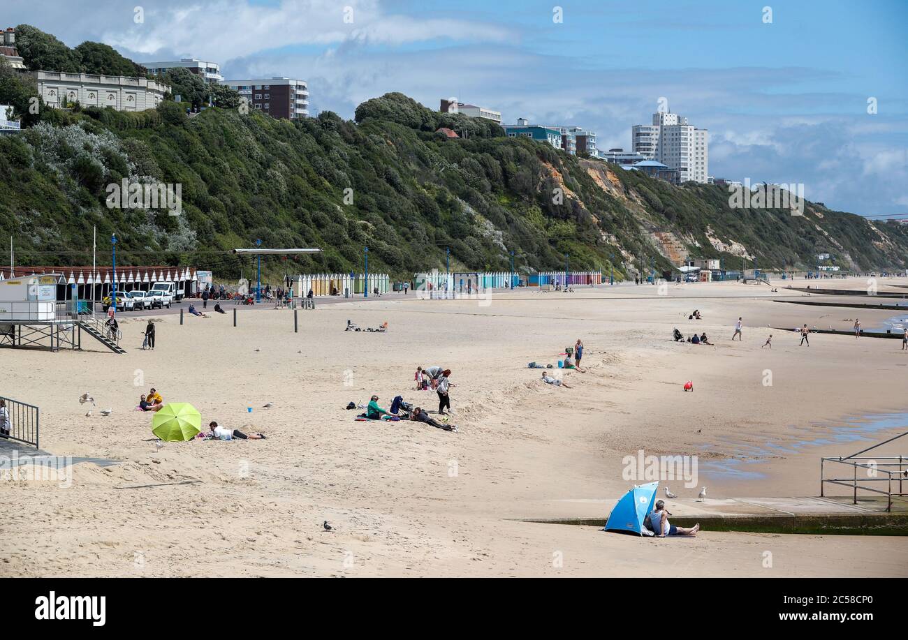 Bournemouth, UK. 1st July 2020. Lots of space on Bournemouth beach on