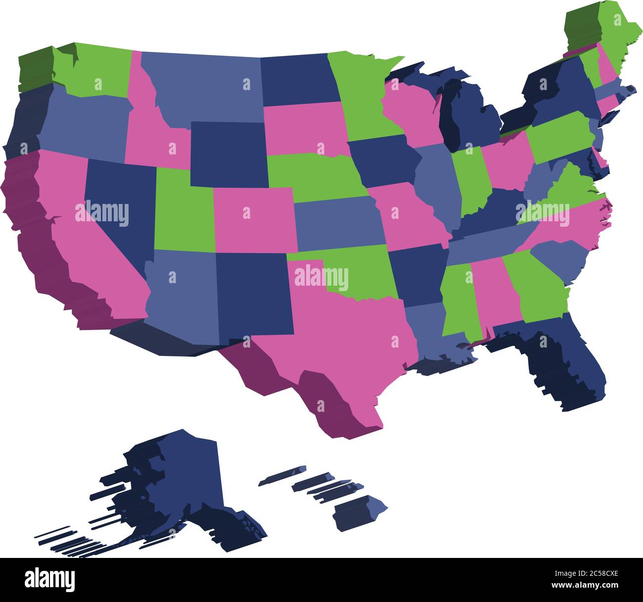 3D map of United States of America - 3d Map Of United States Of America Usa Divided Into Federal States Vector Illustration 2C58CXE 