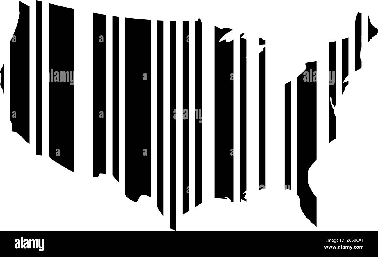 Barcode in a shape of USA map. Black vector illustration. Stock Vector