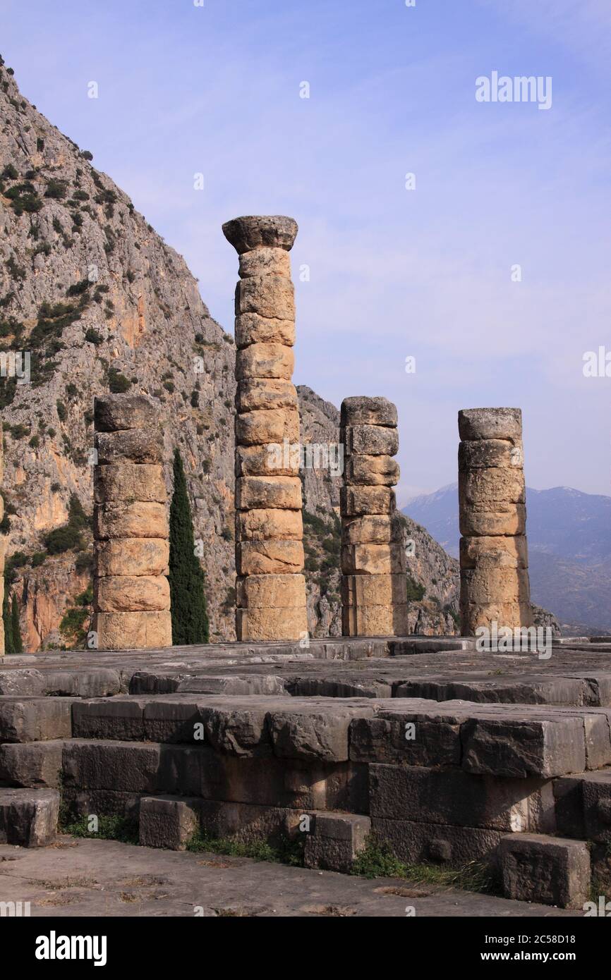 Greece, Delphi, Ancient Greek Archaeological Site remains of Temple
