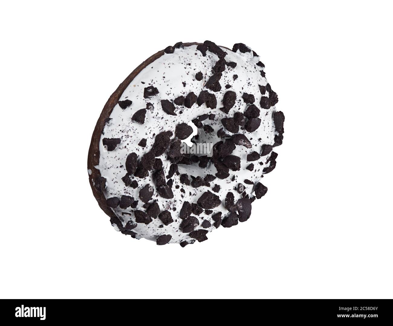 glazed round donut with sprinkles isolated on white background. Side view Stock Photo