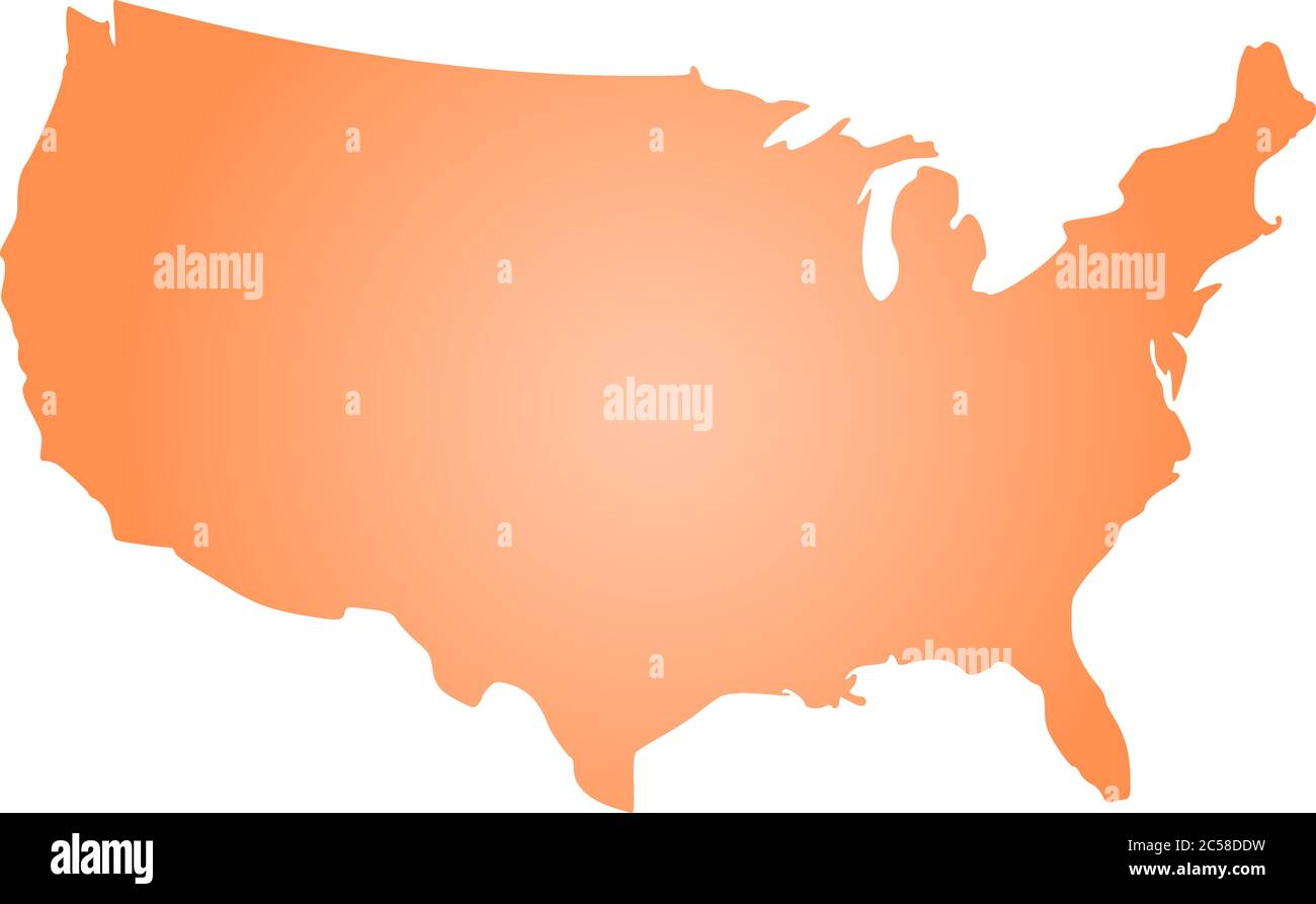 Orange radial gradient silhouette map of United States of America, aka USA. Vector illustration. Stock Vector