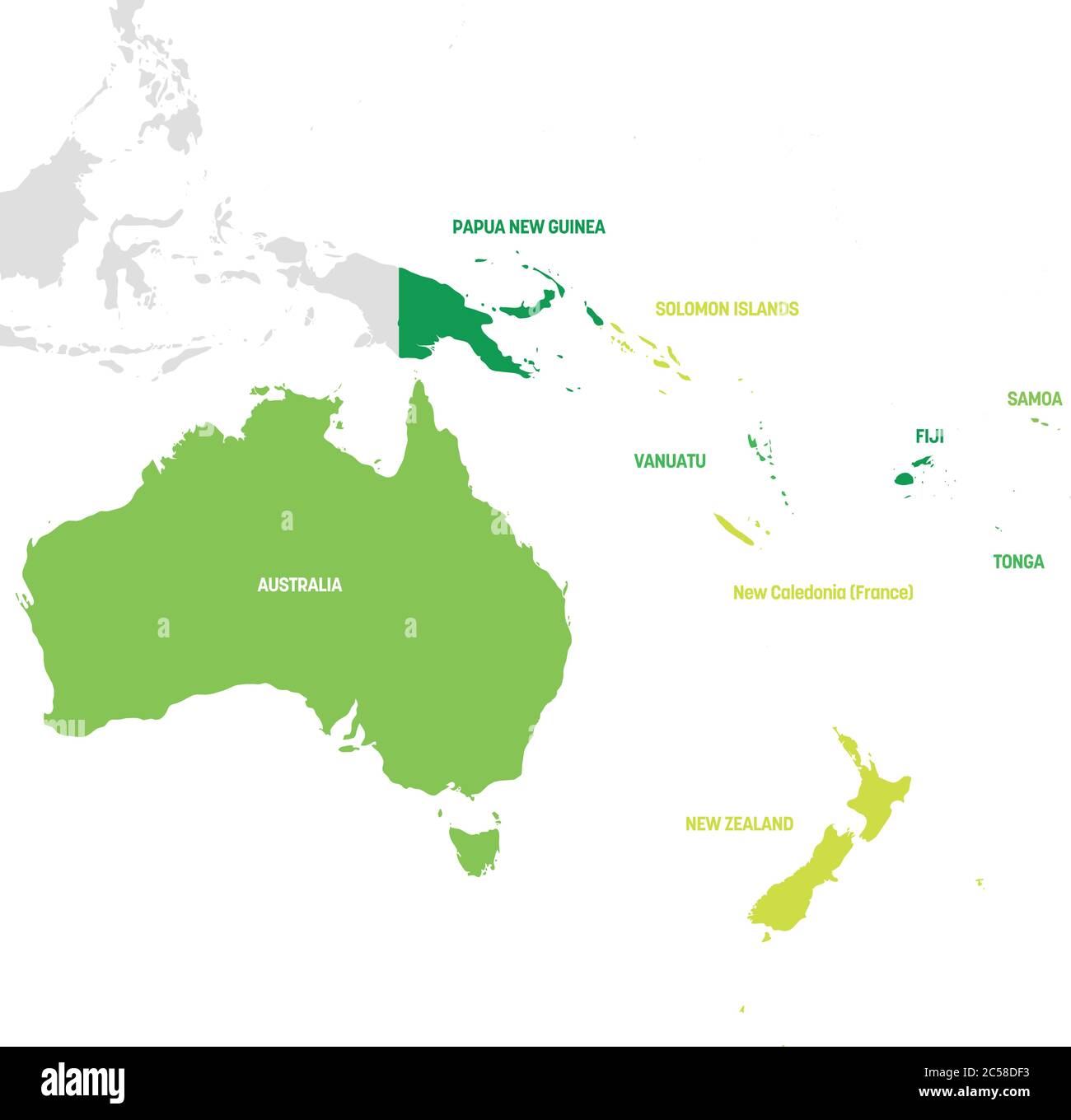 Australia and Oceania Region. Map of countries in South Pacific Ocean. Vector illustration. Stock Vector