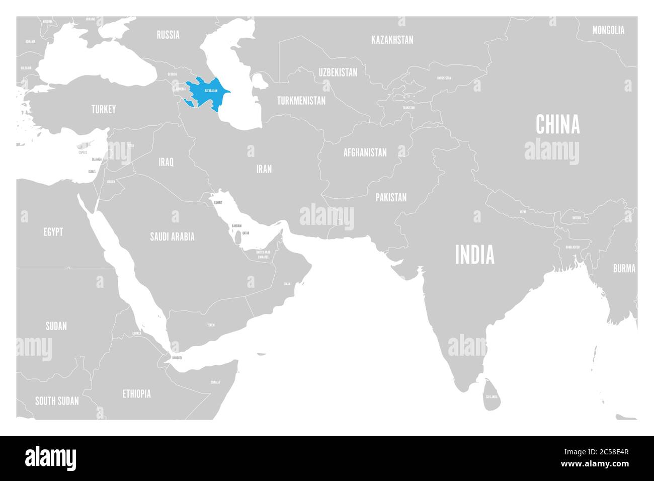 Azerbaijan On Map Of Asia Azerbaijan Blue Marked In Political Map Of South Asia And Middle East.  Simple Flat Vector Map Stock Vector Image & Art - Alamy