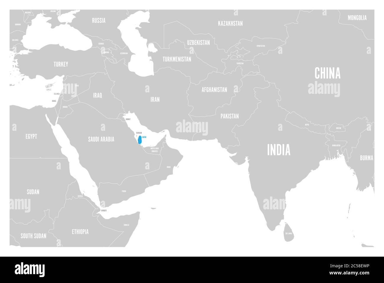 Qatar Map In Asia Qatar Blue Marked In Political Map Of South Asia And Middle East. Simple  Flat Vector Map Stock Vector Image & Art - Alamy