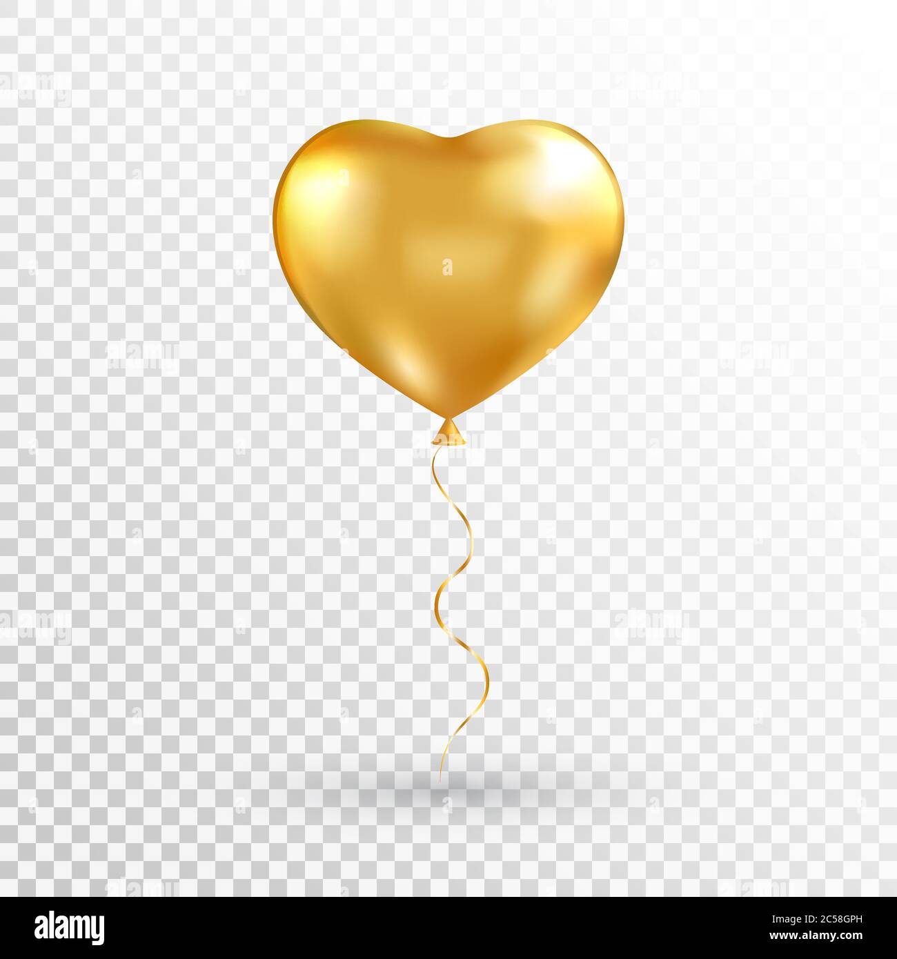 Gold heart balloon on transparent background. Foil air balloon for party, Christmas, Birthday, Valentines day, Womens day, grand opening. Vector Stock Vector