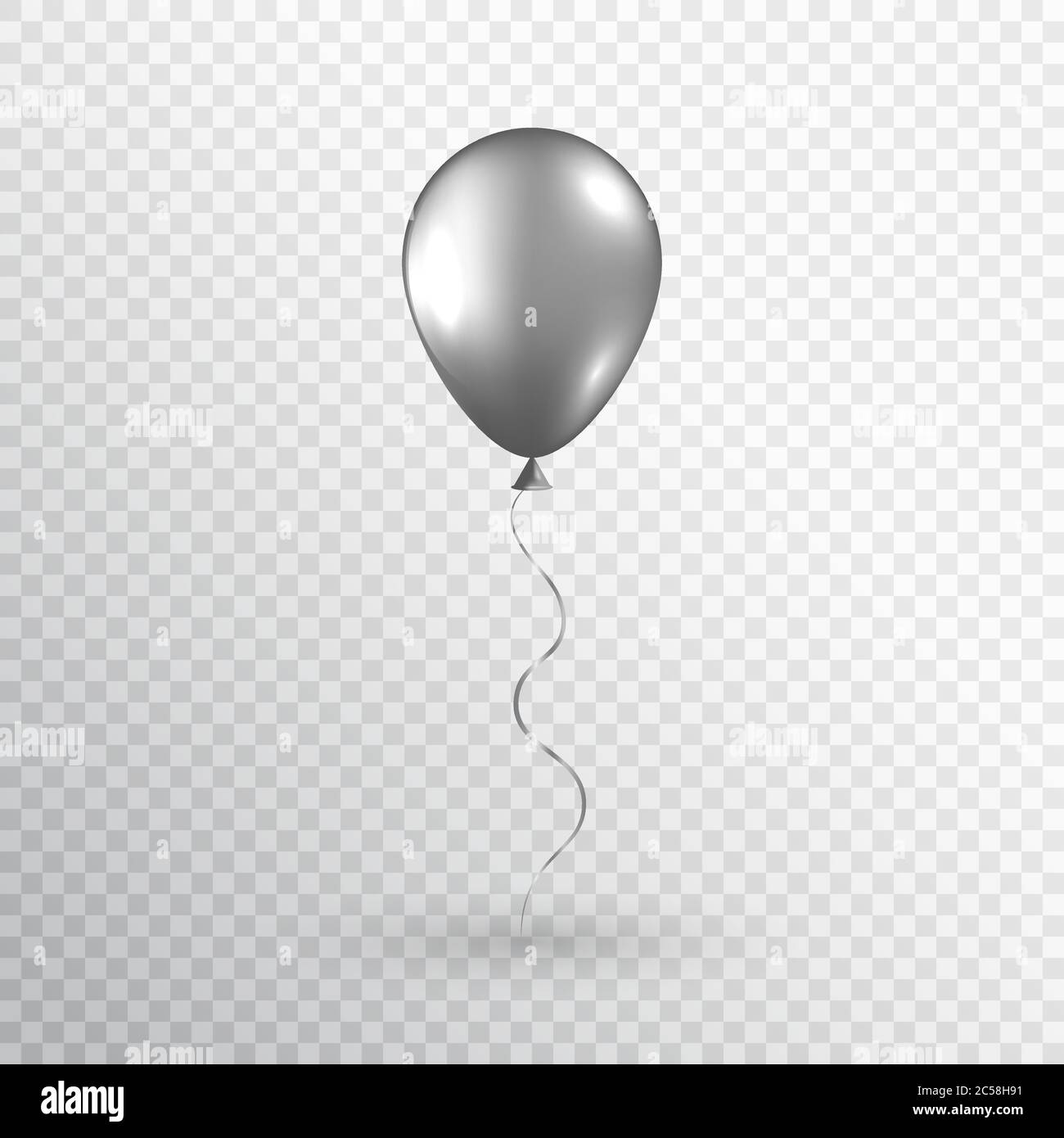 Gray realistic balloon isolated on transparent background. Silver ...