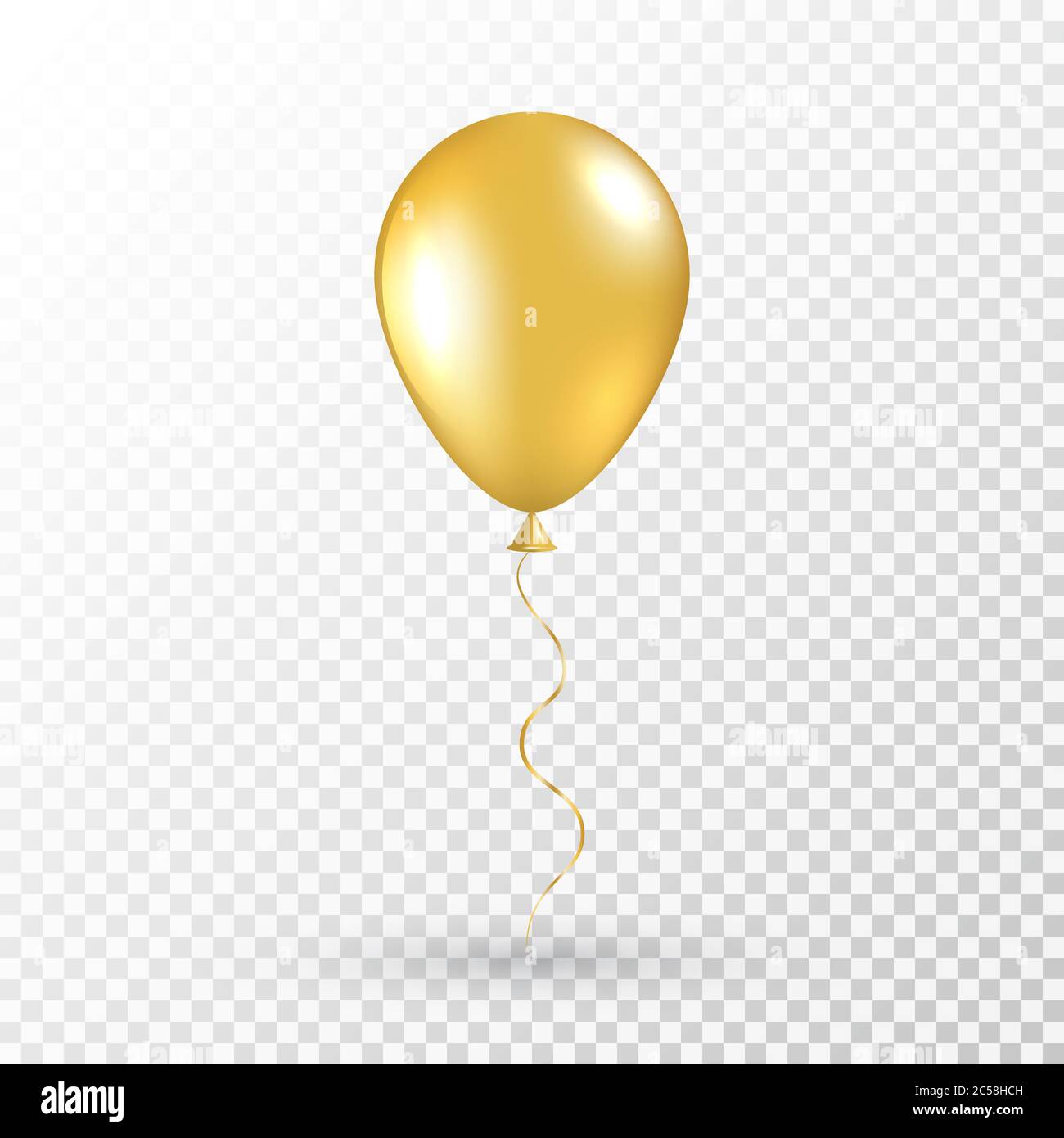 Gold balloon on transparent background. Realistic air baloon for party, Christmas, Birthday, Valentines day, Womens day, wedding, grand opening.Vector Stock Vector