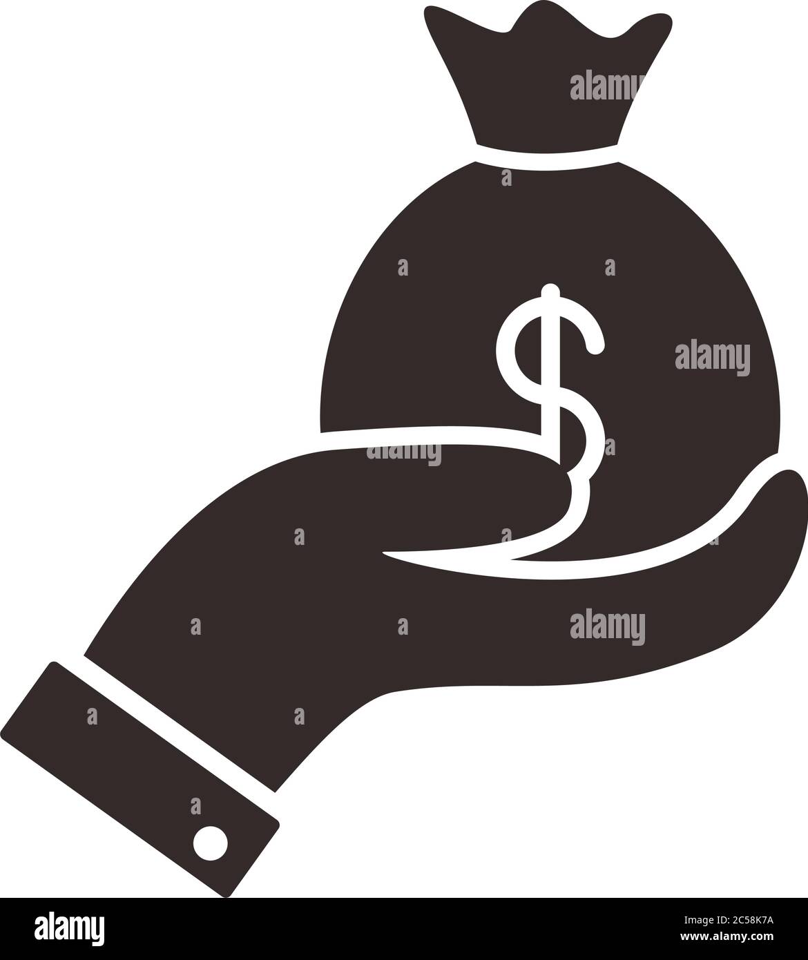hand with money bag silhouette style icon vector illustration design ...