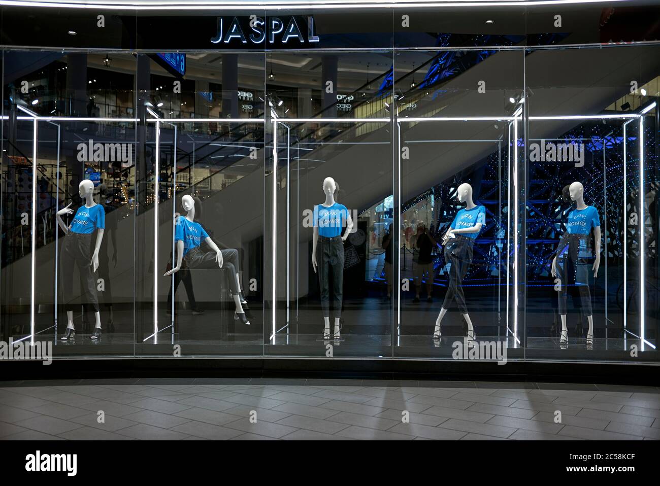 Window fashion display of female clothes. Stock Photo