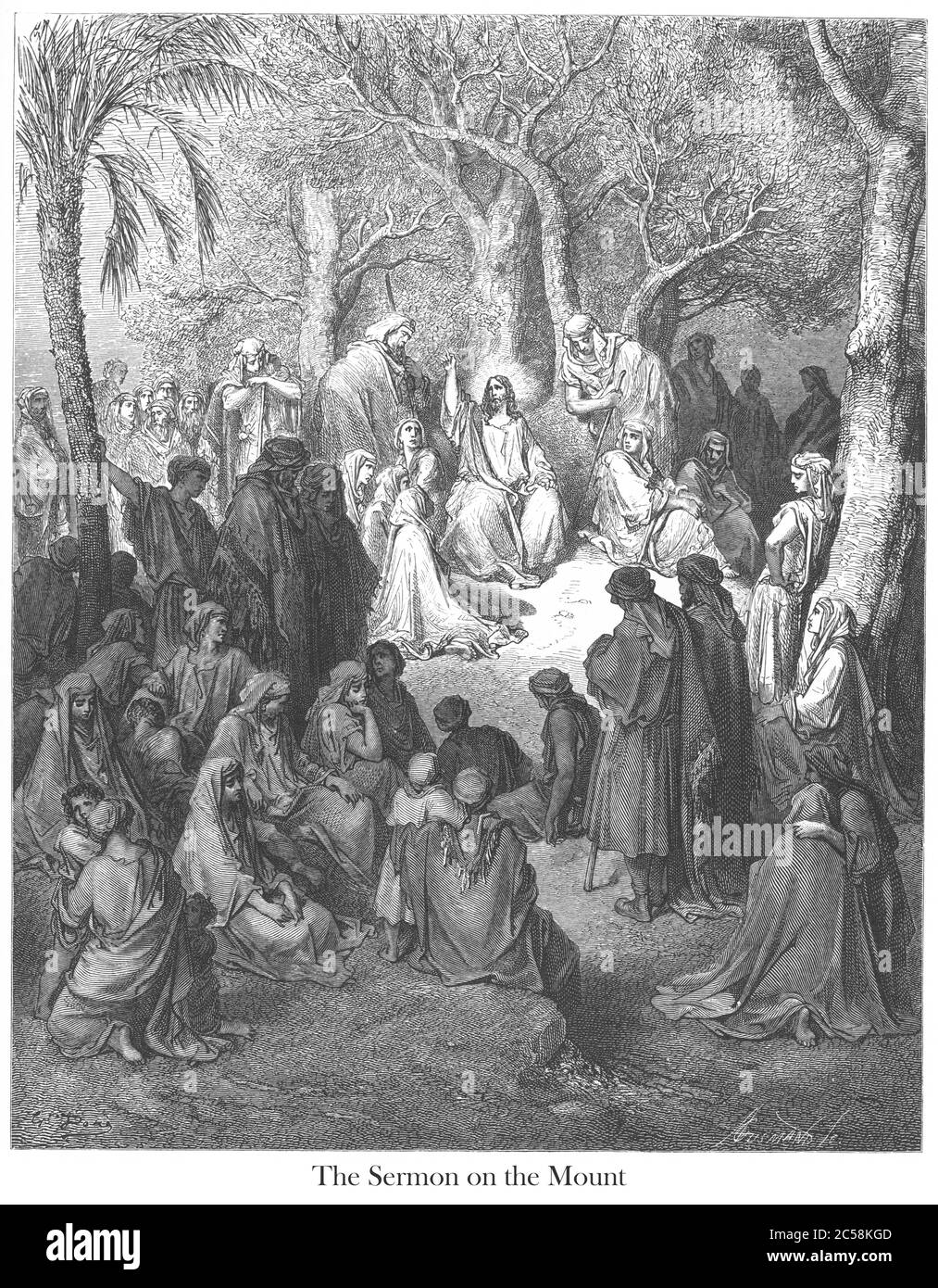 The Sermon on the Mount [Matthew 5:7-10] From the book 'Bible Gallery' Illustrated by Gustave Dore with Memoir of Dore and Descriptive Letter-press by Talbot W. Chambers D.D. Published by Cassell & Company Limited in London and simultaneously by Mame in Tours, France in 1866 Stock Photo