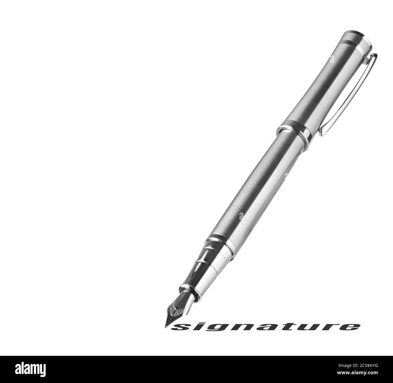 fountain pen made from polished stainless steel isolated with clipping