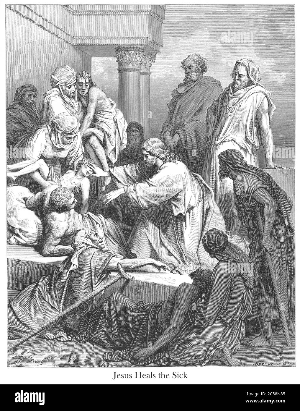 Jesus Healing the Sick [Matthew 15:31] From the book 'Bible Gallery' Illustrated by Gustave Dore with Memoir of Dore and Descriptive Letter-press by Talbot W. Chambers D.D. Published by Cassell & Company Limited in London and simultaneously by Mame in Tours, France in 1866 Stock Photo