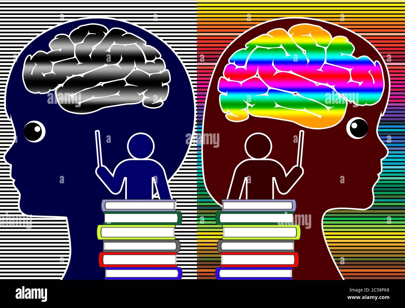 Academic and cognitive differences in the classroom due to different mindsets. Stock Photo