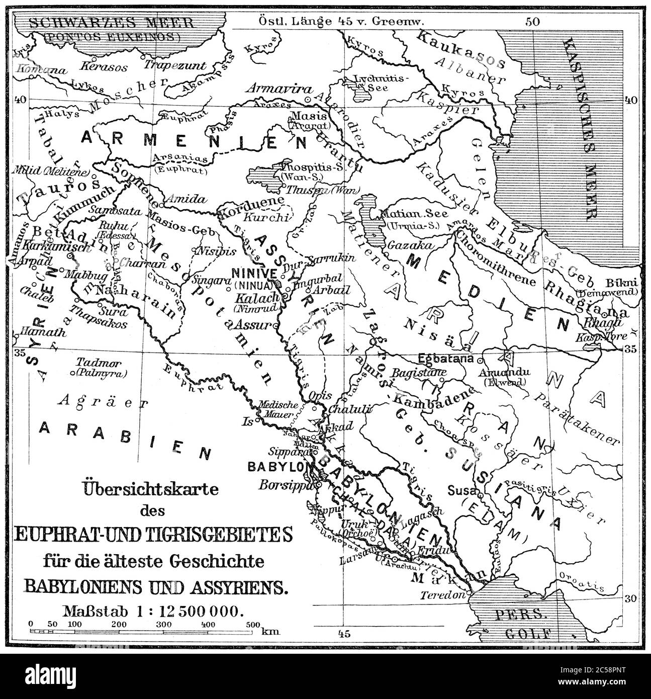 Map of the Assyrian Empire Stock Photo