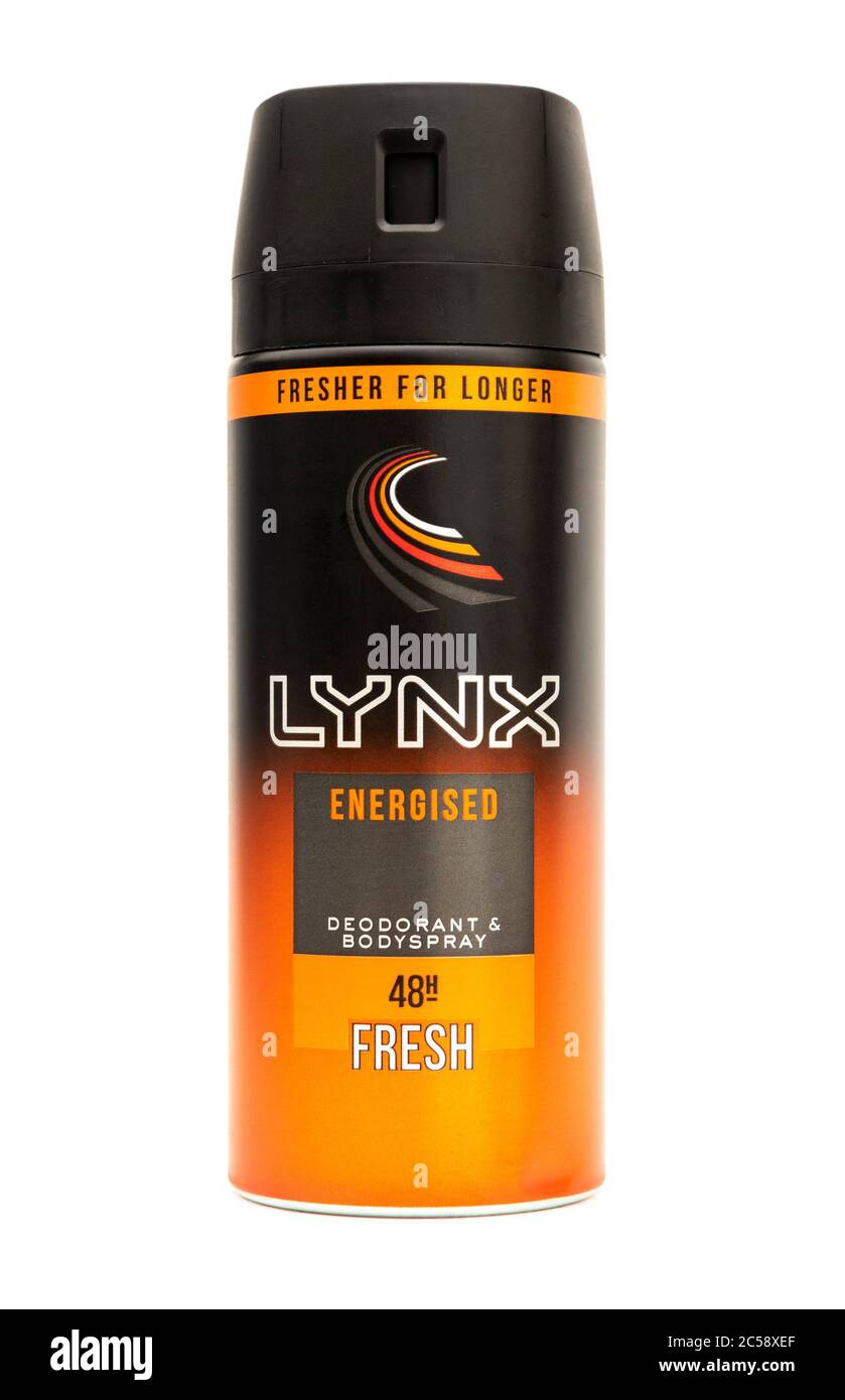 Lynx energised Deodorant bodyspray 48H fresh spray can on a white background Stock Photo