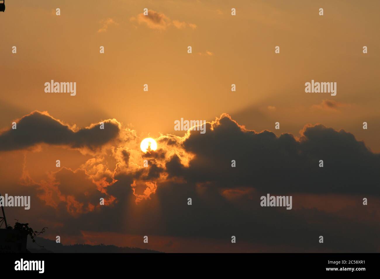 Abstract nature background. Dramatic golden hour cloudy sunset sky with ...