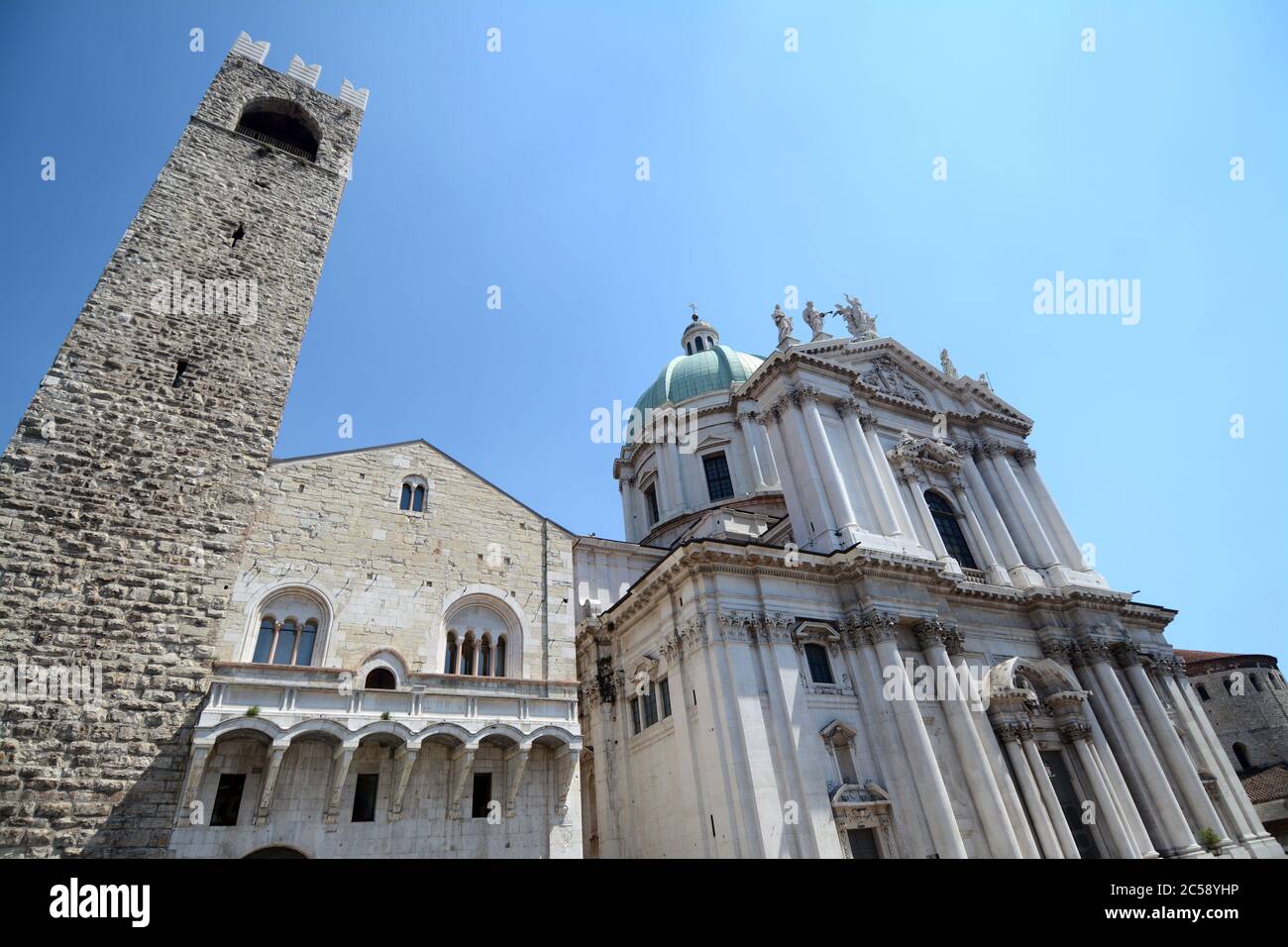 Brescia is a beautiful Lombard city where the cathedral is the Cathedral of Santa Maria Assunta on Paolo VI pope square near  the Broletto palace. Stock Photo
