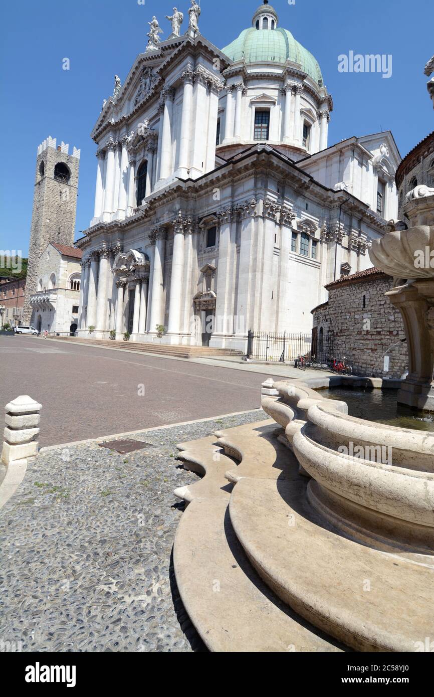 Brescia is a beautiful Lombard city where the cathedral is the Cathedral of Santa Maria Assunta on Paolo VI pope square near  the Broletto palace. Stock Photo