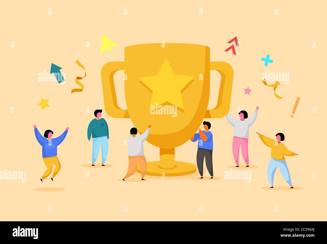 Business Team Success, Achievement Concept. Flat People Characters with ...