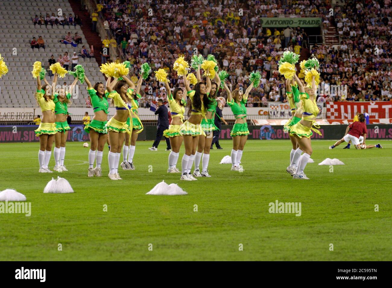 Split, Croatia - 17 August, 2005: Cheerleaders on the football playground performing during the friendly football game Croatia - Brazil in split 2005 Stock Photo