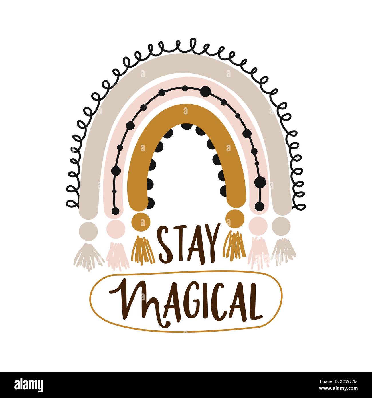 Stay Magical -  cute rainbow decoration. Little rainbow in scandinavian nordic style, posters for nursery room, greeting cards, kids and baby clothes. Stock Vector