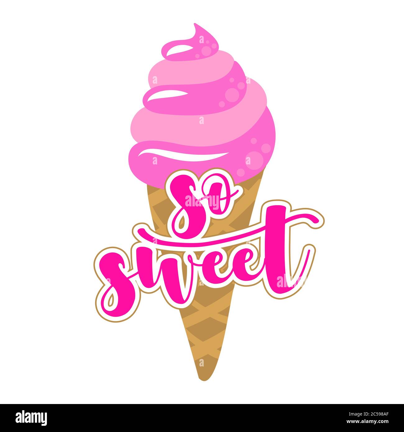 So sweet strawberry ice cream cone on white background with lovely