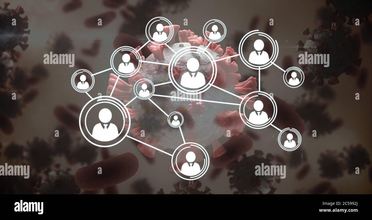 Web of social connections against Covid-19 cells Stock Photo