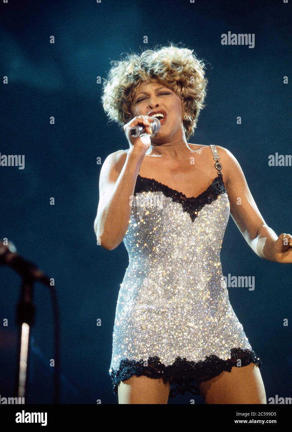 Tina Turner performing at Wembley Arena on her Wildest Dreams World Tour 23rd July 1996 Stock Photo