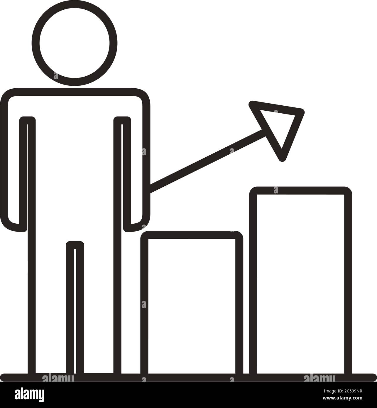 businessman figure with bars arrow infographic line style icon vector ...
